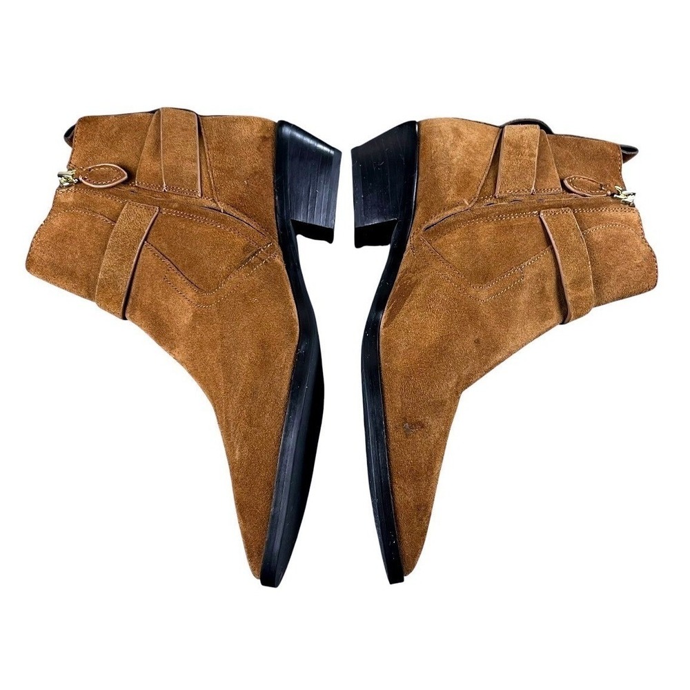 Rebecca Minkoff Suede Ankle Boots Women 8.5M Brown Good Western Buckle Pointed - Picture 12 of 15
